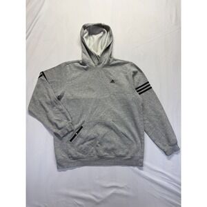 Vintage Adidas Hoodie Youth XL Heather Gray Black 3 Stripes Ribbed Gym Training